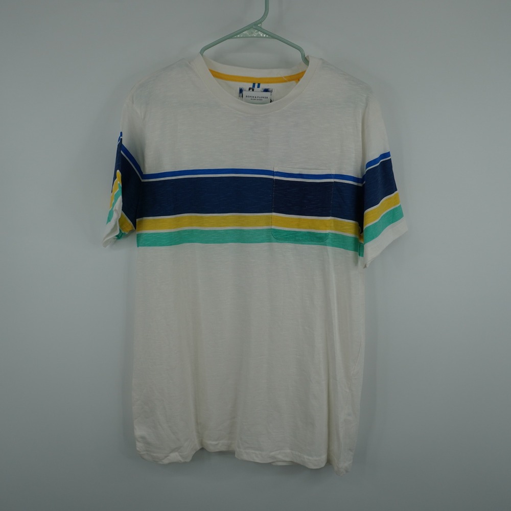 Denim & Flower Pocket T-Shirt Mens Medium White‎ Striped Short Sleeve NWT